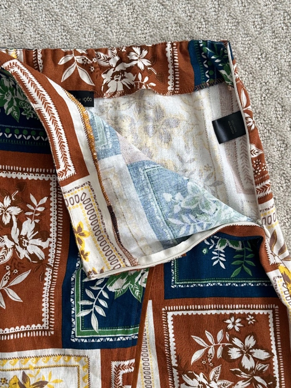 House of Harlow 1960 Linen Floral Patchwork Faux Wrap Midi Skirt Small Boho - Picture 6 of 13